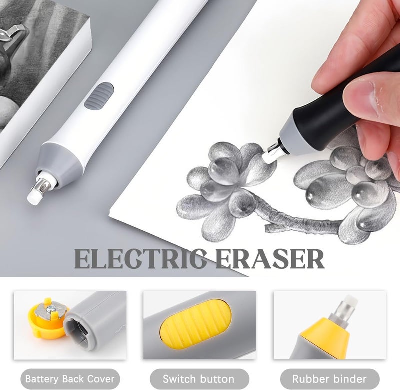 DOERDO DD 3PCS Electric Eraser Kit for Artists Automatic Pencil Eraser with 60PCS Eraser Refills Detailer Tool, Eraser Kit for Art Pencils, Painting - Image 3